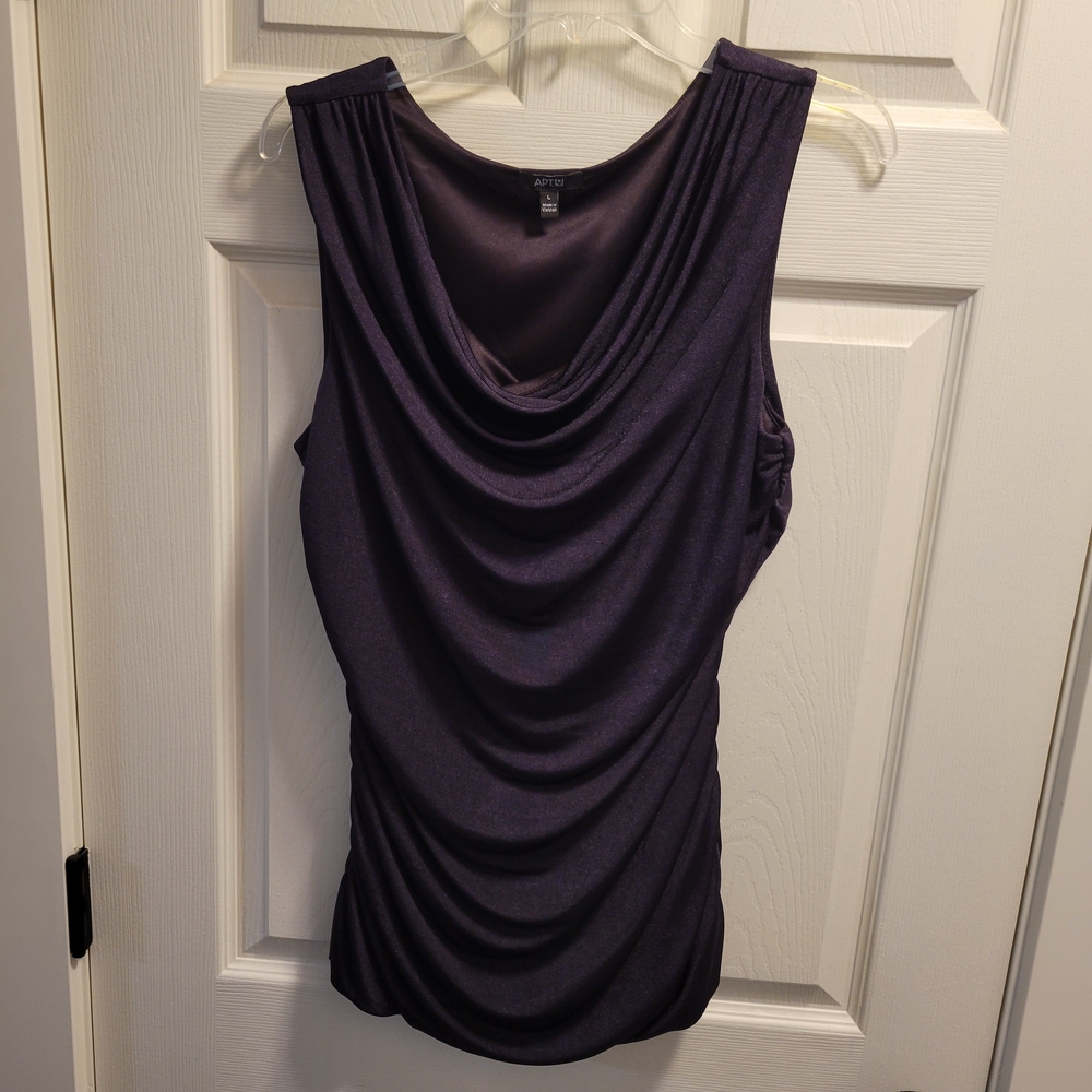 Apt. 9 Women's Deep Purple Sleeveless Shimmer Draped Top